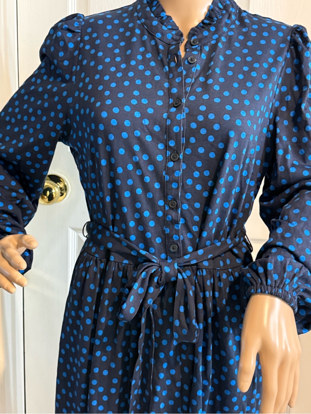 Boden Dress Womens 10R Blue Polka Dot Willow Frill Short Ruffle Belt - Picture 5 of 14